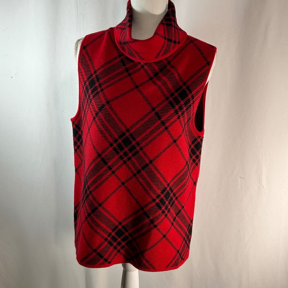 Pendleton Plaid Merino Wool Turtleneck Vest Women's XL Red Black Classic